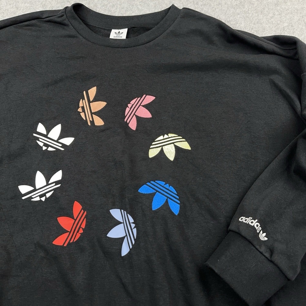 adidas Black Crewneck Sweatshirt with Multicolor Trefoil Motif - Picture 2 of 10